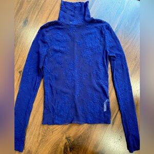 Free People Royal Blue Floral mesh long sleeve top size S